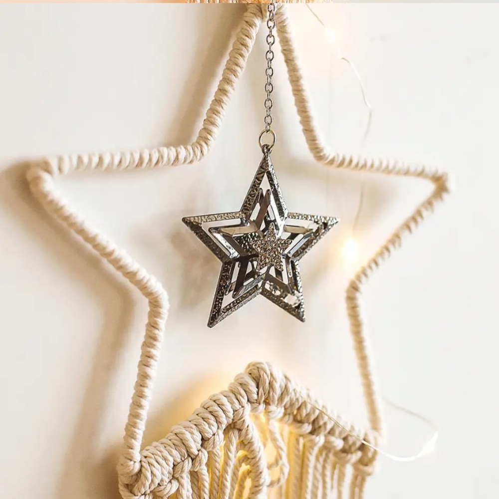 Bohemian Macramé Hanging Star Wall Art with Light Woven Boho Wall Hanging Décor - Picture 2 of 5